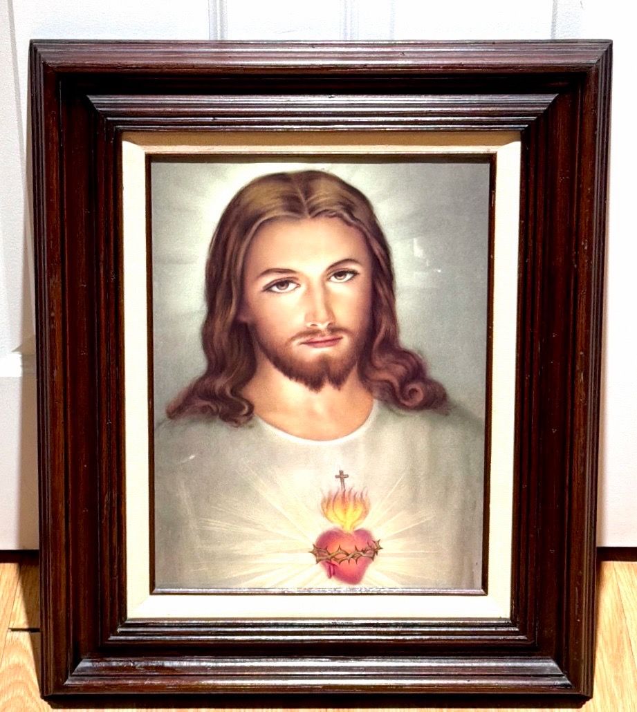 Vintage Sacred Heart of Jesus Framed Wall Art