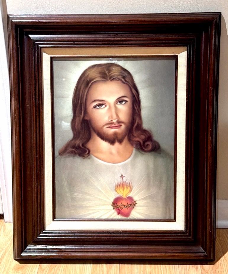 Vintage Sacred Heart of Jesus Framed Wall Art - photo 2