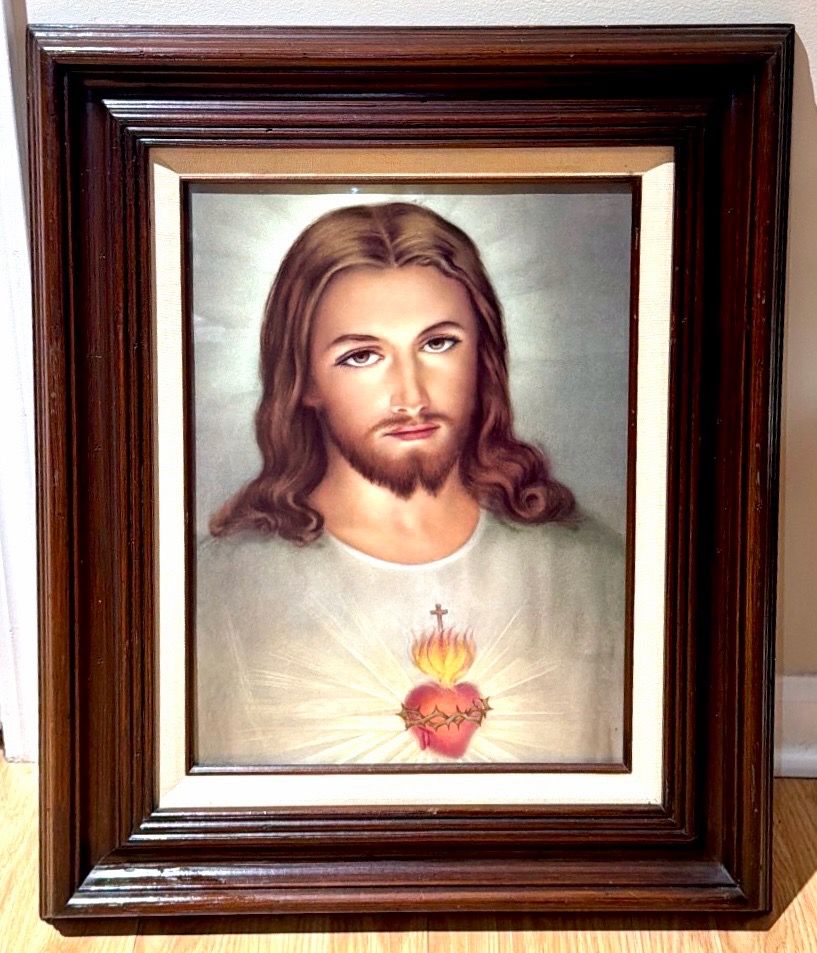 Vintage Sacred Heart of Jesus Framed Wall Art - photo 3