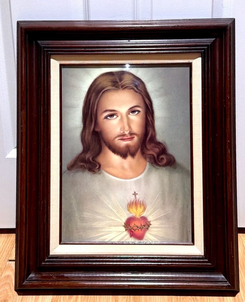 Vintage Sacred Heart of Jesus Framed Wall Art - photo 4