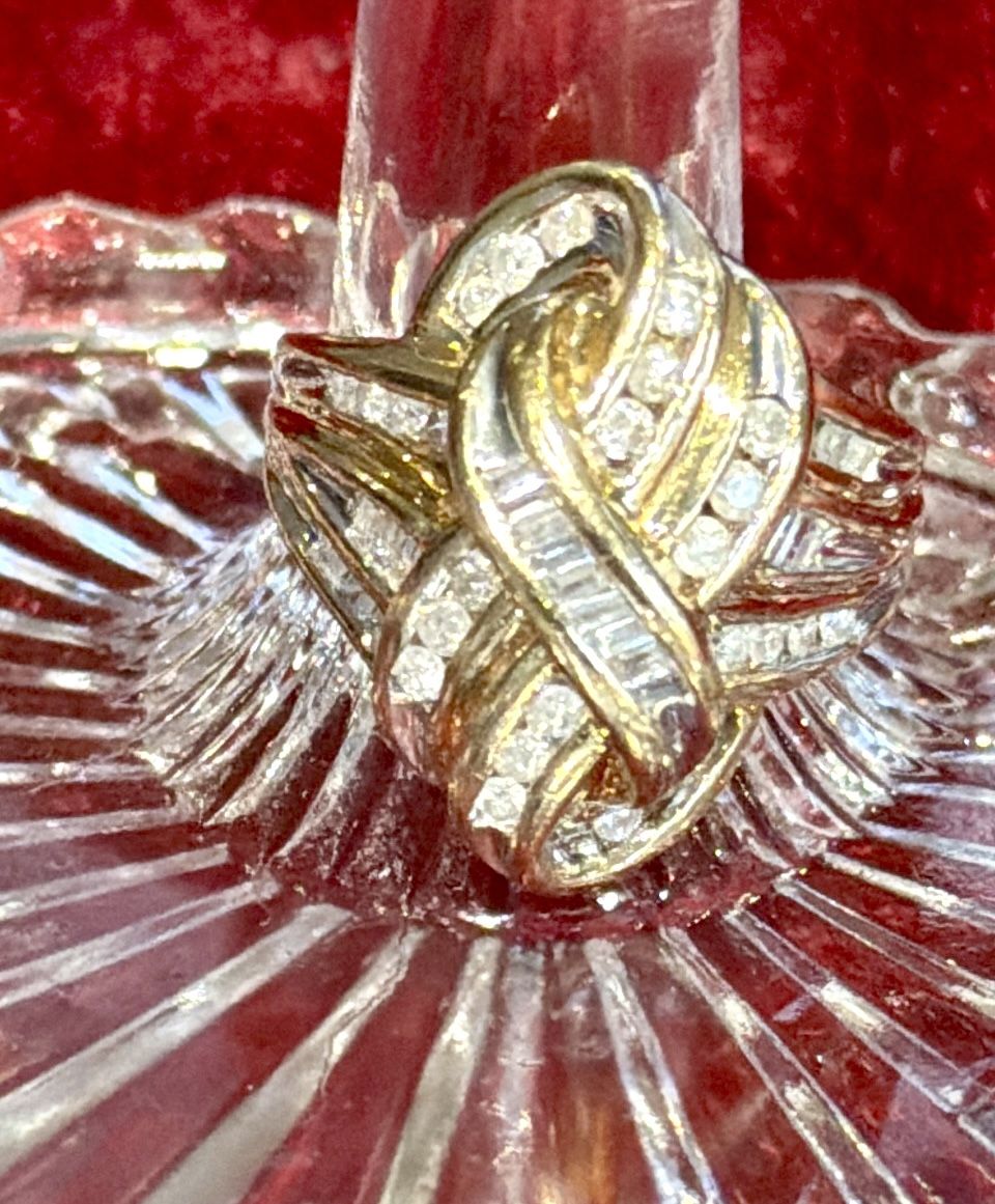 10K Yellow Gold Diamond Knot Ribbon Swirl Ring - Vintage Like Ne - photo 2