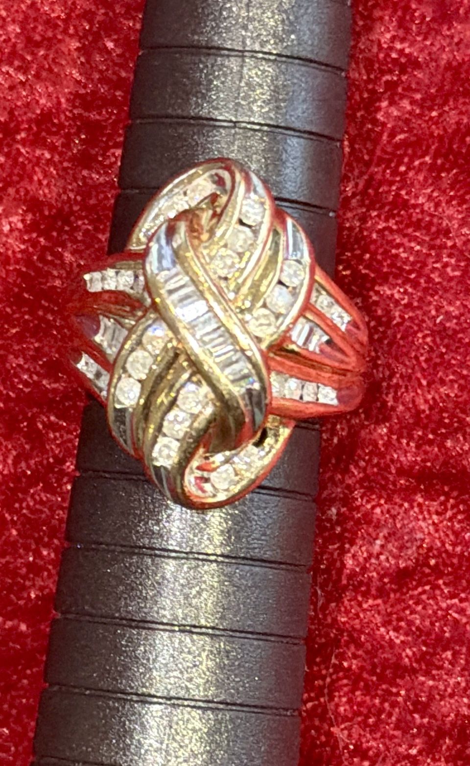 10K Yellow Gold Diamond Knot Ribbon Swirl Ring - Vintage Like Ne - photo 3