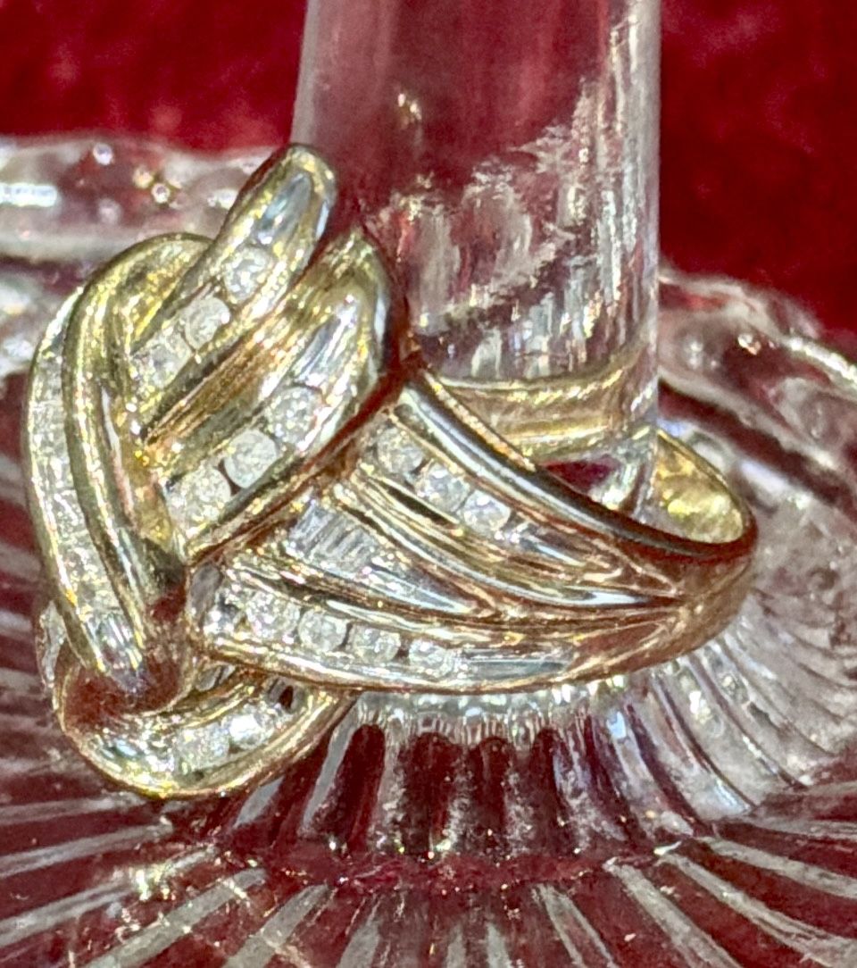 10K Yellow Gold Diamond Knot Ribbon Swirl Ring - Vintage Like Ne - photo 4