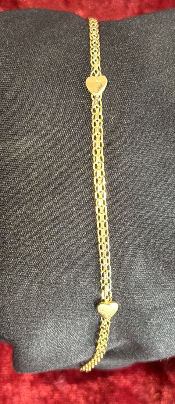 14K Yellow Gold Italy Ankle Bracelet 10” Heart Detail - photo 3