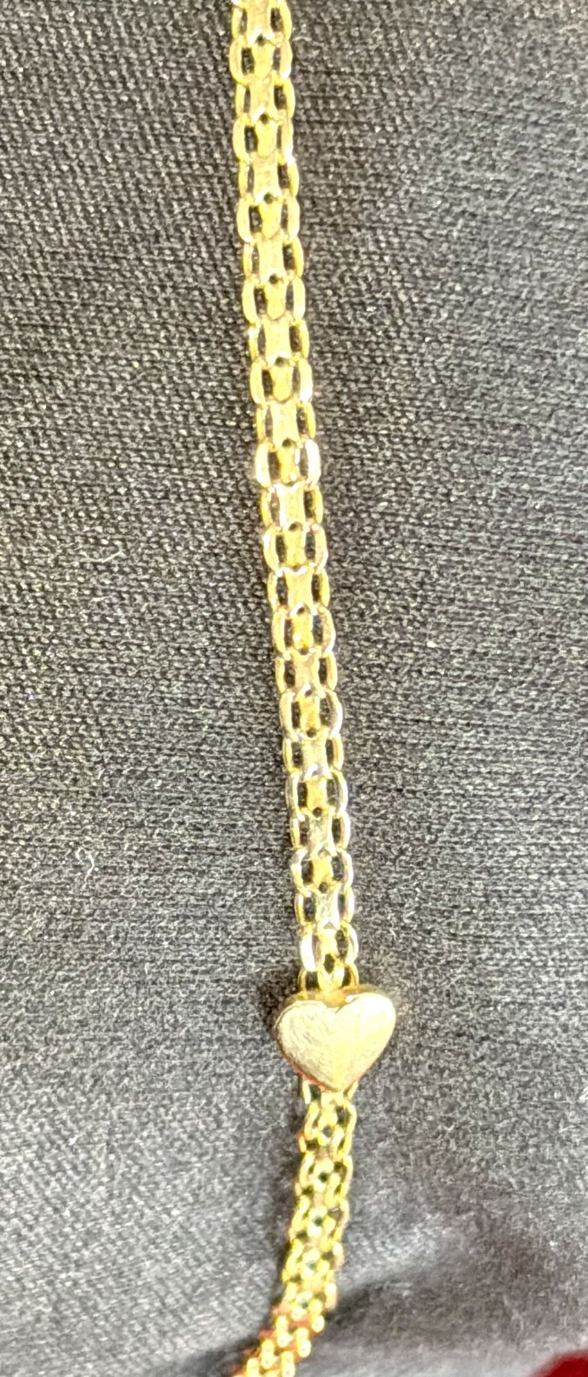 14K Yellow Gold Italy Ankle Bracelet 10” Heart Detail - photo 4