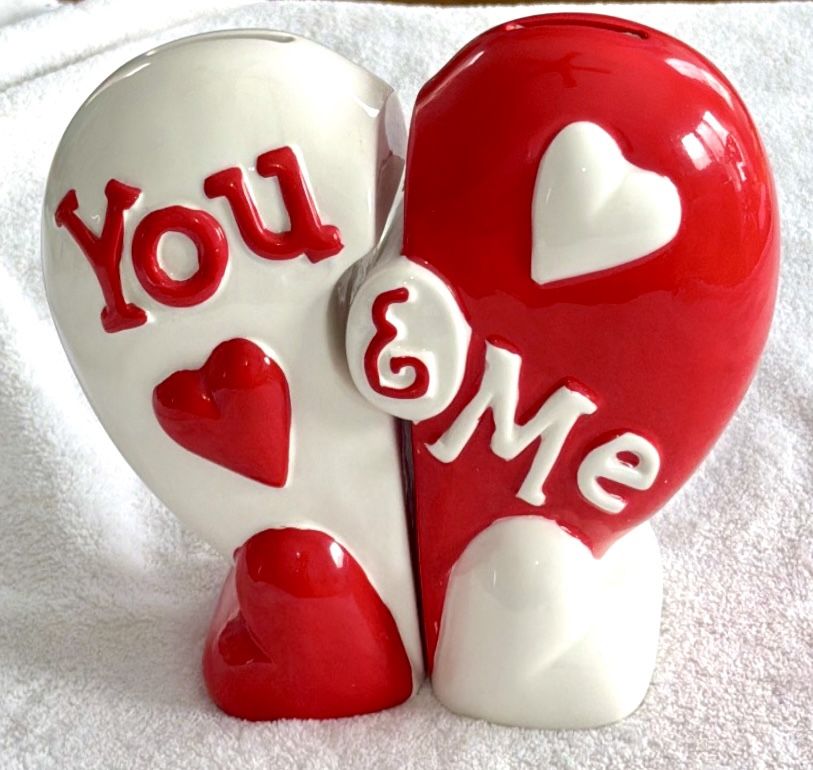 You & Me Heart Piggy Bank - Split Design Ceramic