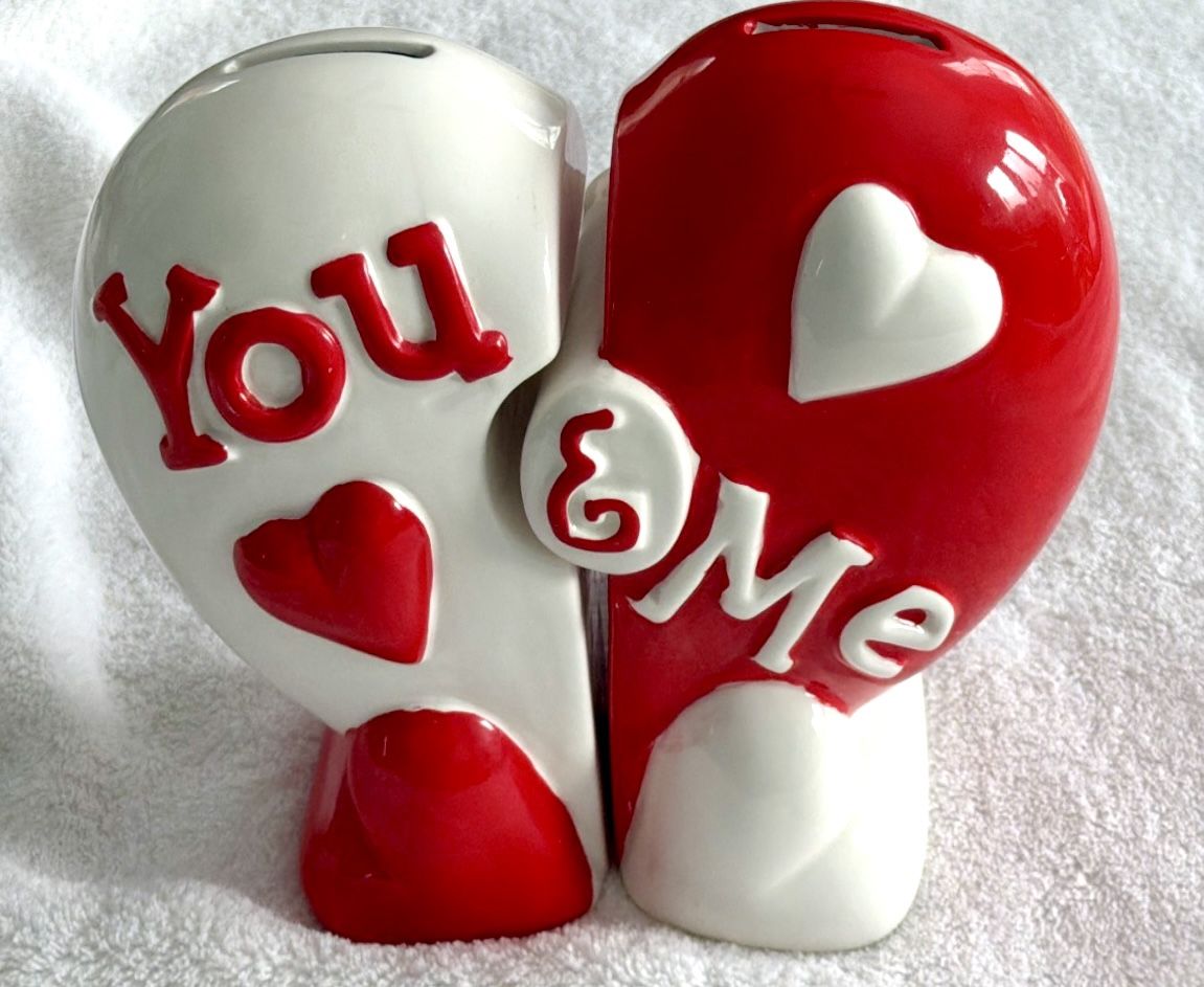 You & Me Heart Piggy Bank - Split Design Ceramic - photo 2