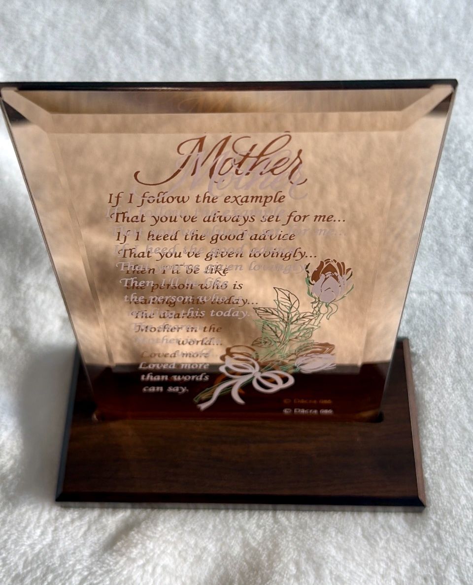 Mother's Poem Beveled Keepsake w/ Wooden Stand