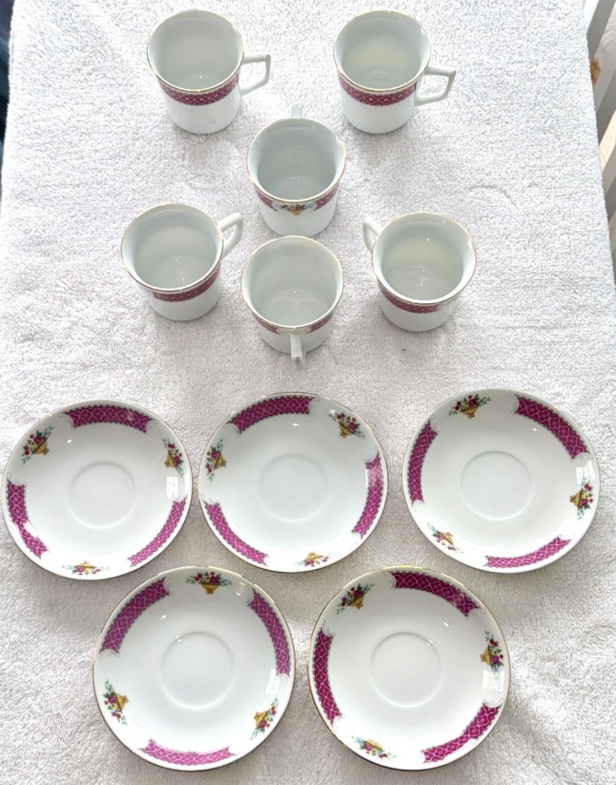 Demitasse Tea/Coffee Cup & Saucer Set - Plum Floral Gold Rim