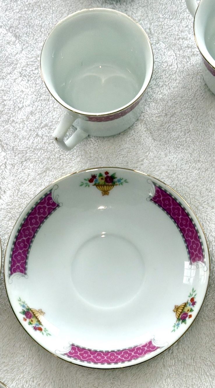 Demitasse Tea/Coffee Cup & Saucer Set - Plum Floral Gold Rim - photo 3