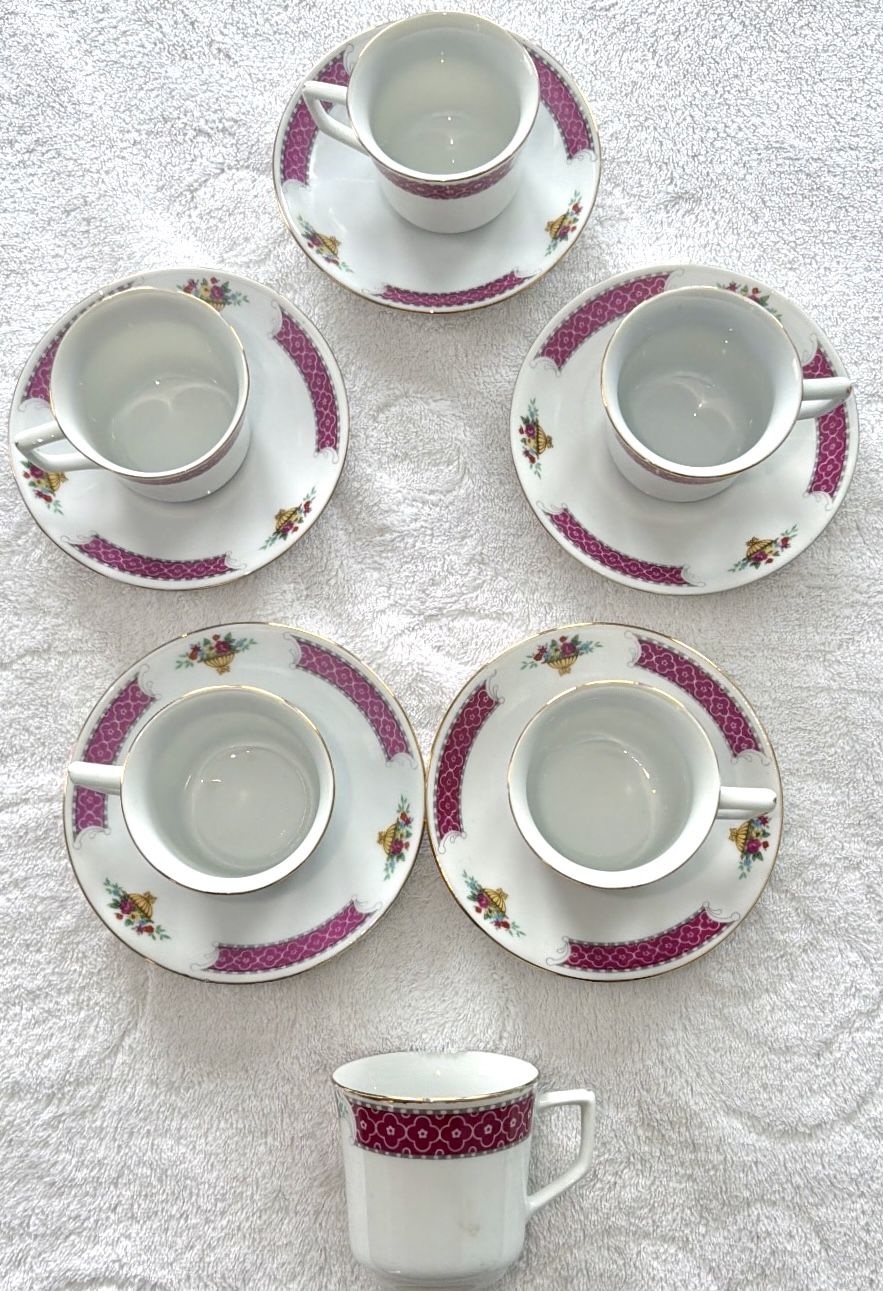 Demitasse Tea/Coffee Cup & Saucer Set - Plum Floral Gold Rim - photo 4