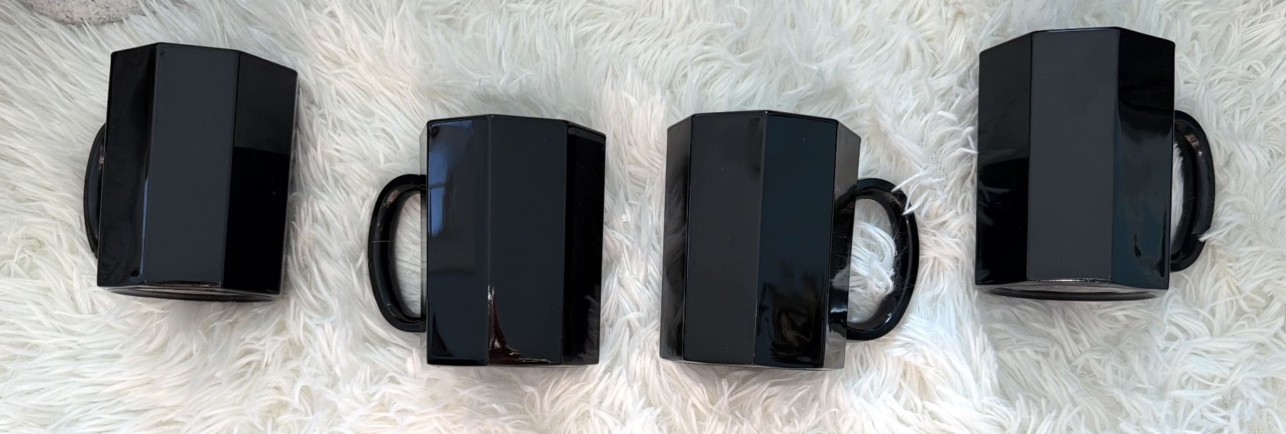 Arcoroc Octime Black Glass Mugs - Set of 4 (1980s, New) - photo 2