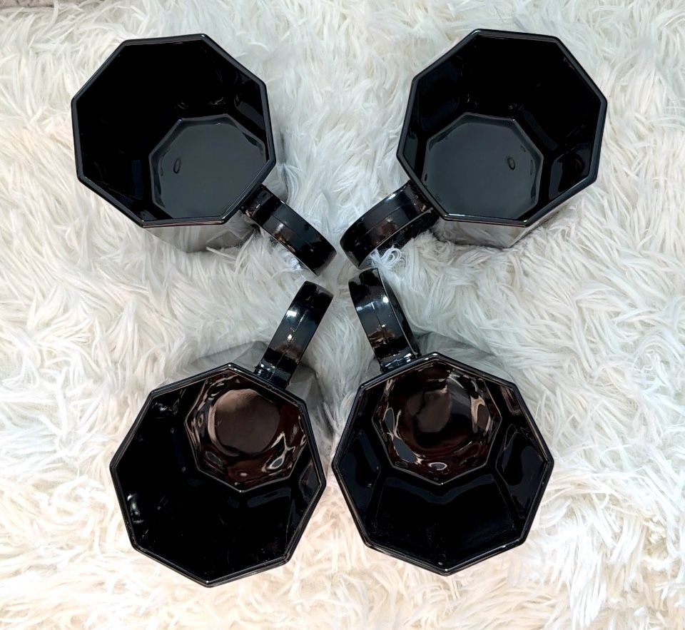 Arcoroc Octime Black Glass Mugs - Set of 4 (1980s, New) - photo 3