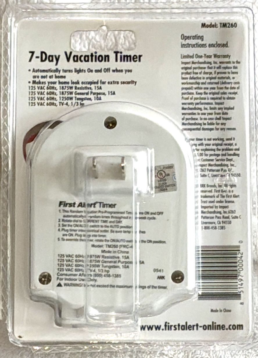 First Alert 7-Day Vacation Timer, TM260 - photo 2