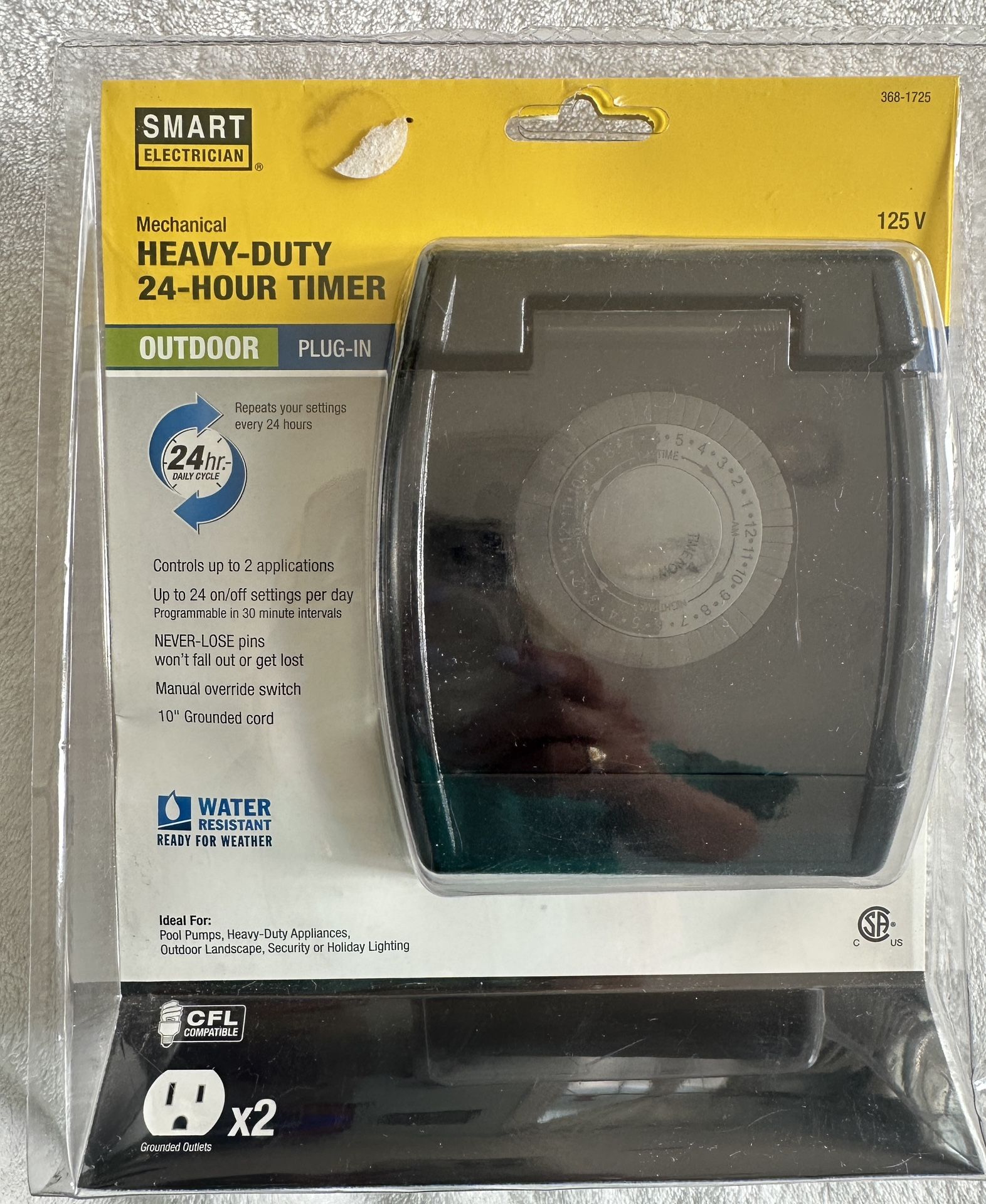 Mechanical Heavy-Duty 24-Hour Outdoor Timer. New-sealed package!