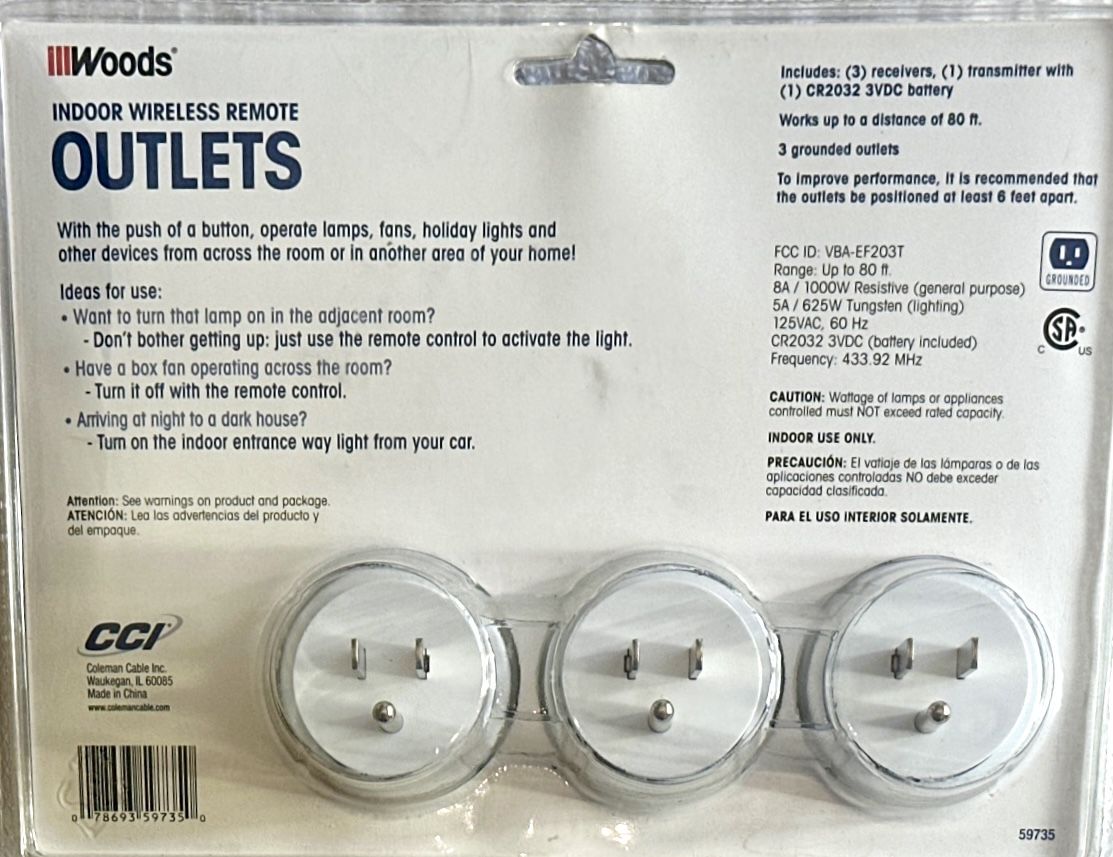 Woods Wireless Remote Control Outlet Set - New in Package - photo 2