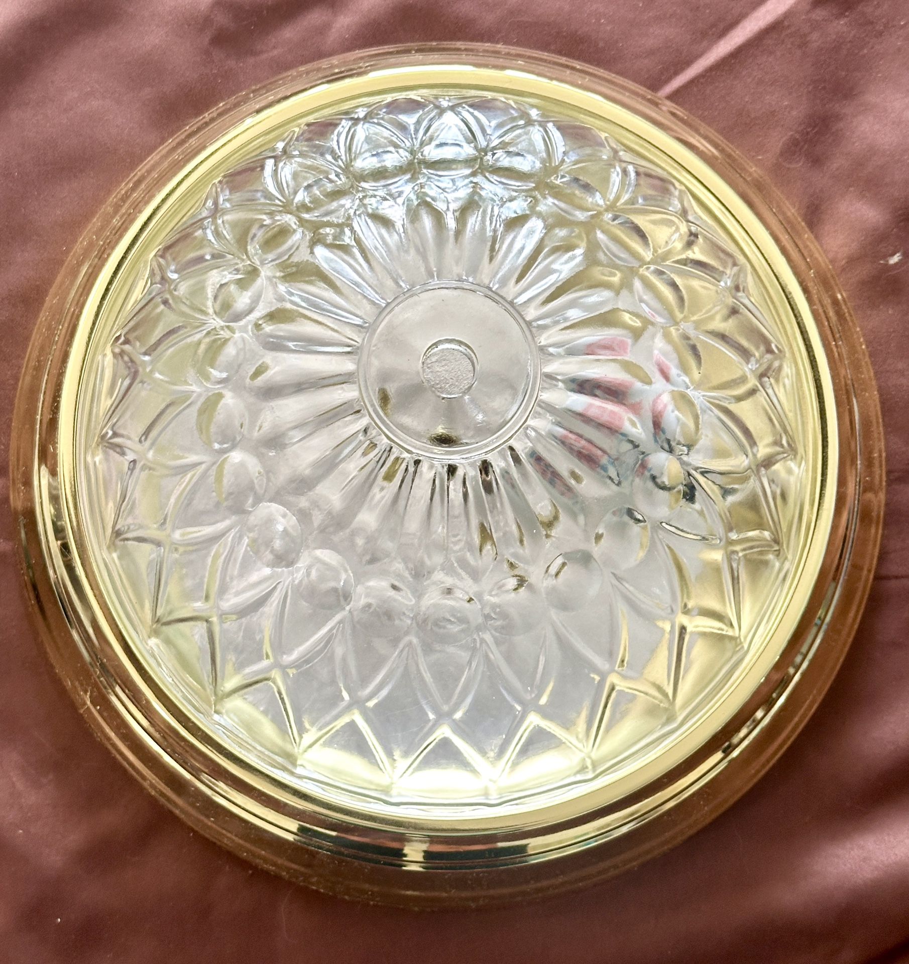 Polished Brass Ceiling Dome Light Fixture with Crystaline Glass