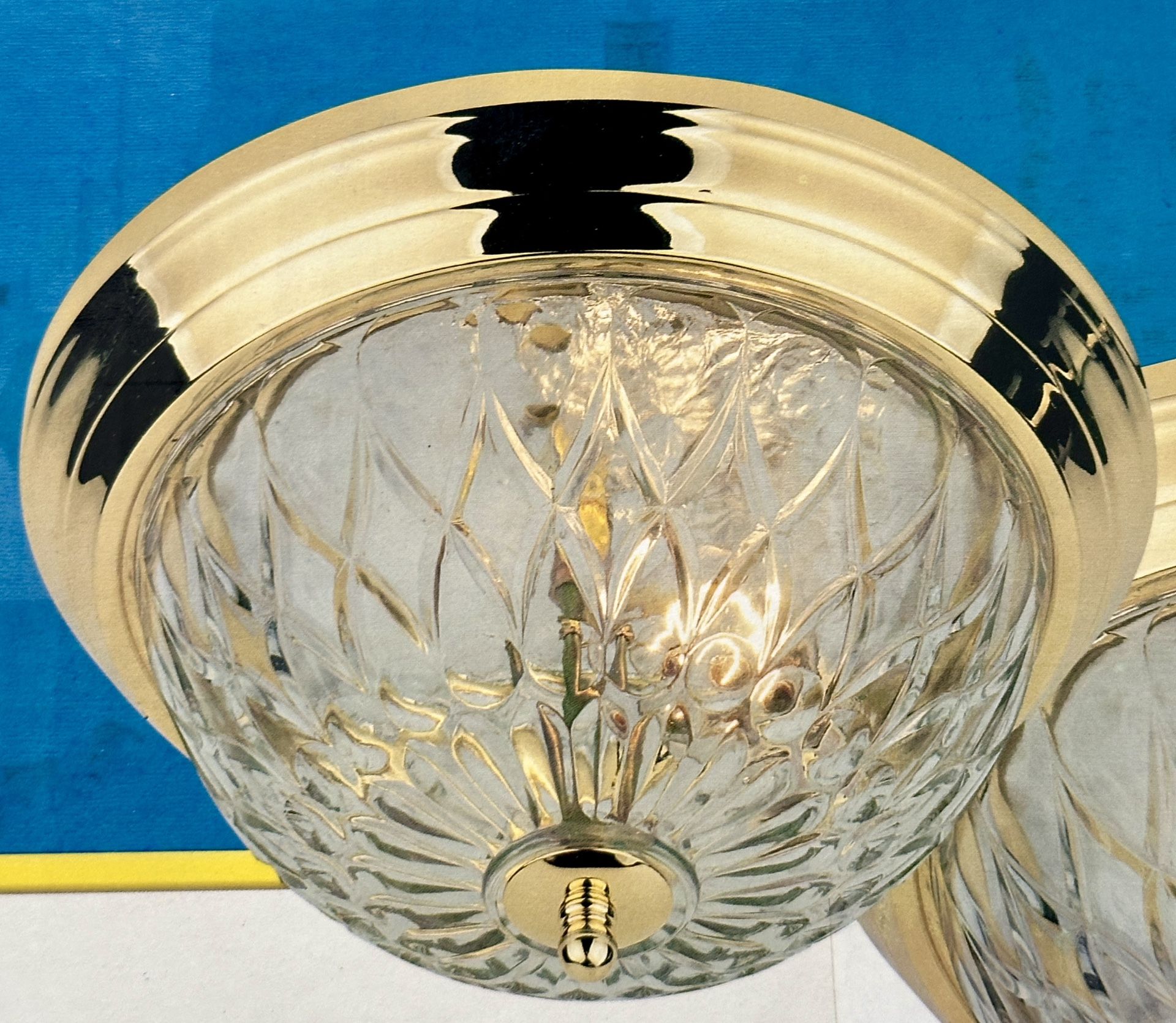 Polished Brass Ceiling Dome Light Fixture with Crystaline Glass - photo 2