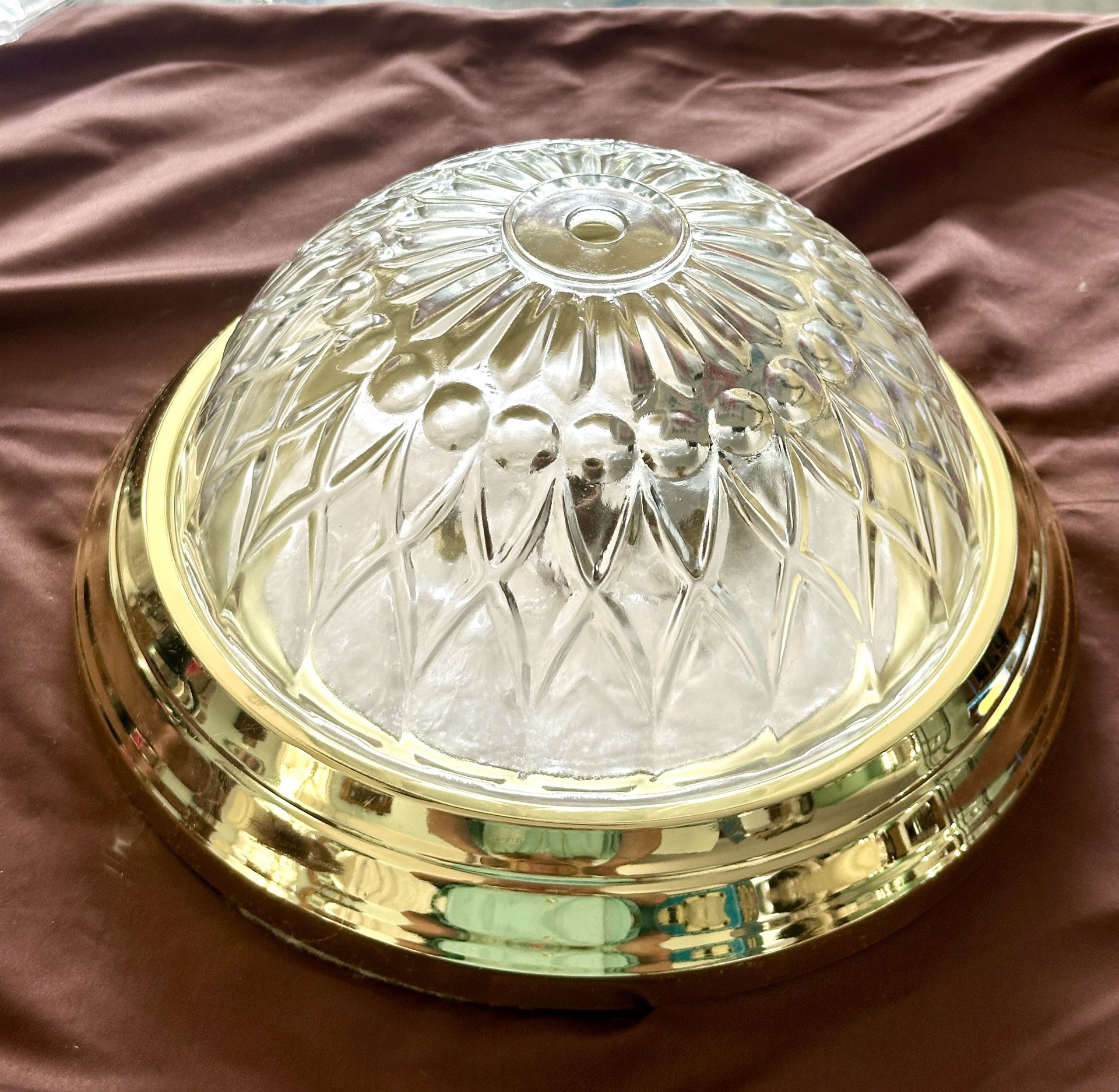 Polished Brass Ceiling Dome Light Fixture with Crystaline Glass - photo 3