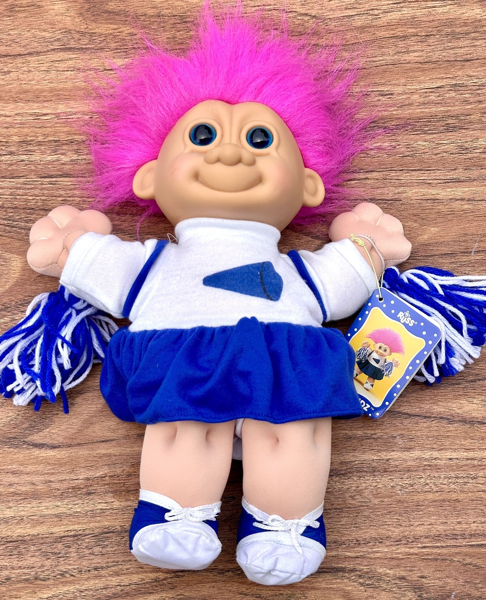 Russ Troll Kidz Cheerleader Doll - Blue & White Outfit - 12" Vin