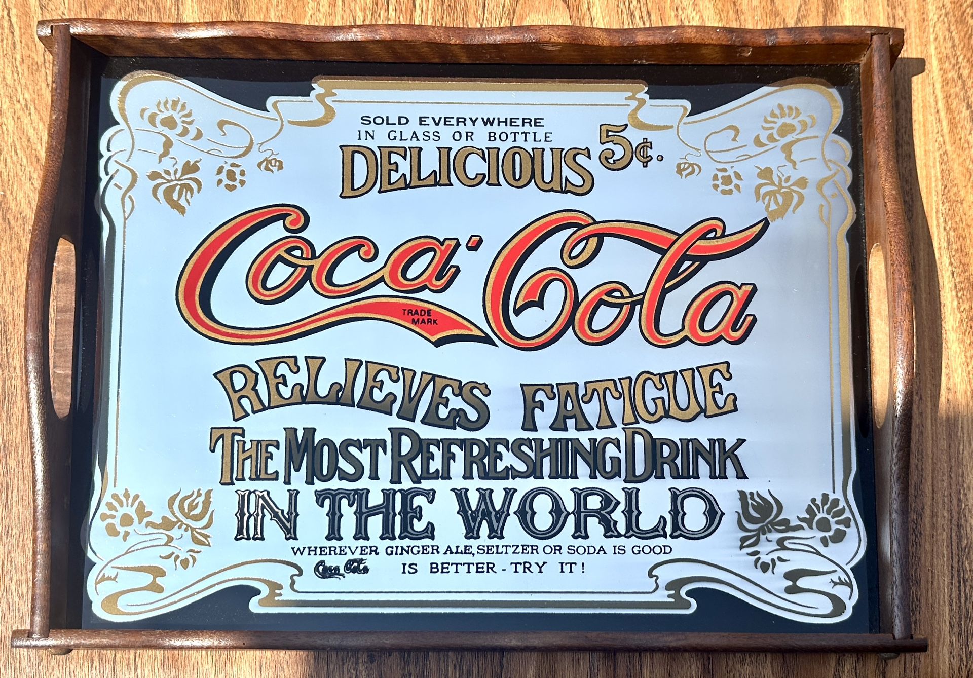 Vintage 1970s Coca-Cola Mirror with Wooden Frame