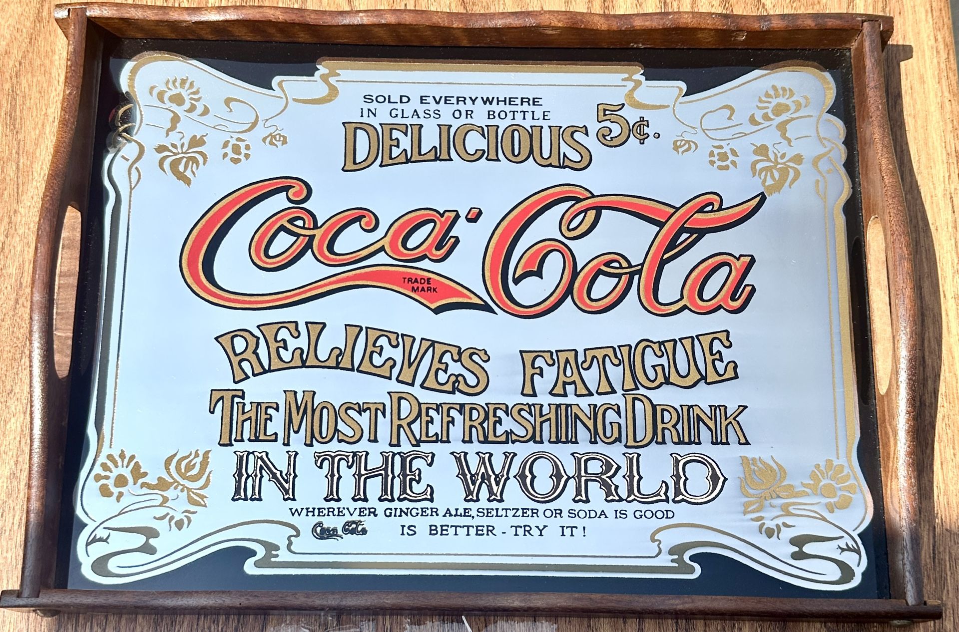Vintage 1970s Coca-Cola Mirror with Wooden Frame - photo 4