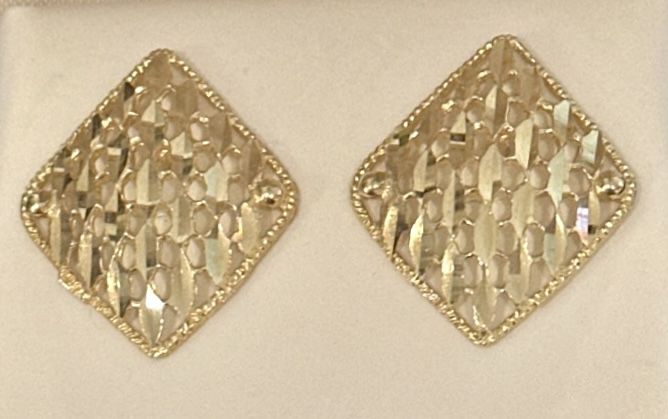 14K Yellow Gold Diamond Shaped Earrings - New! - photo 3