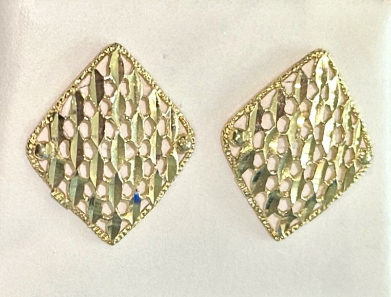 14K Yellow Gold Diamond Shaped Earrings - New! - photo 4