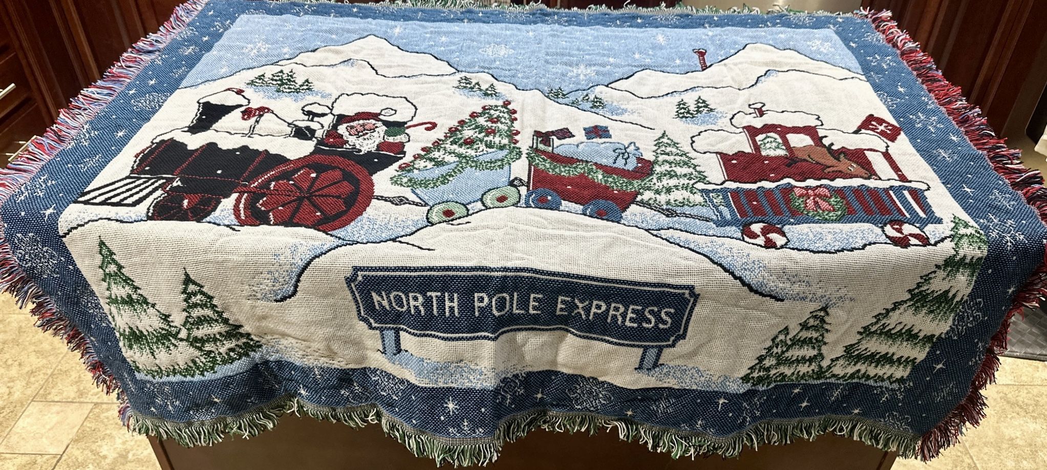 Santa’s North Pole Express Tapestry Throw Blanket - Large