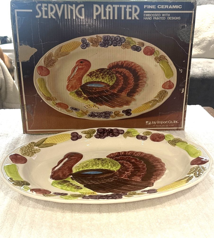 Vintage Hand-Painted Turkey Platter - Jay Import Co. - 1980s