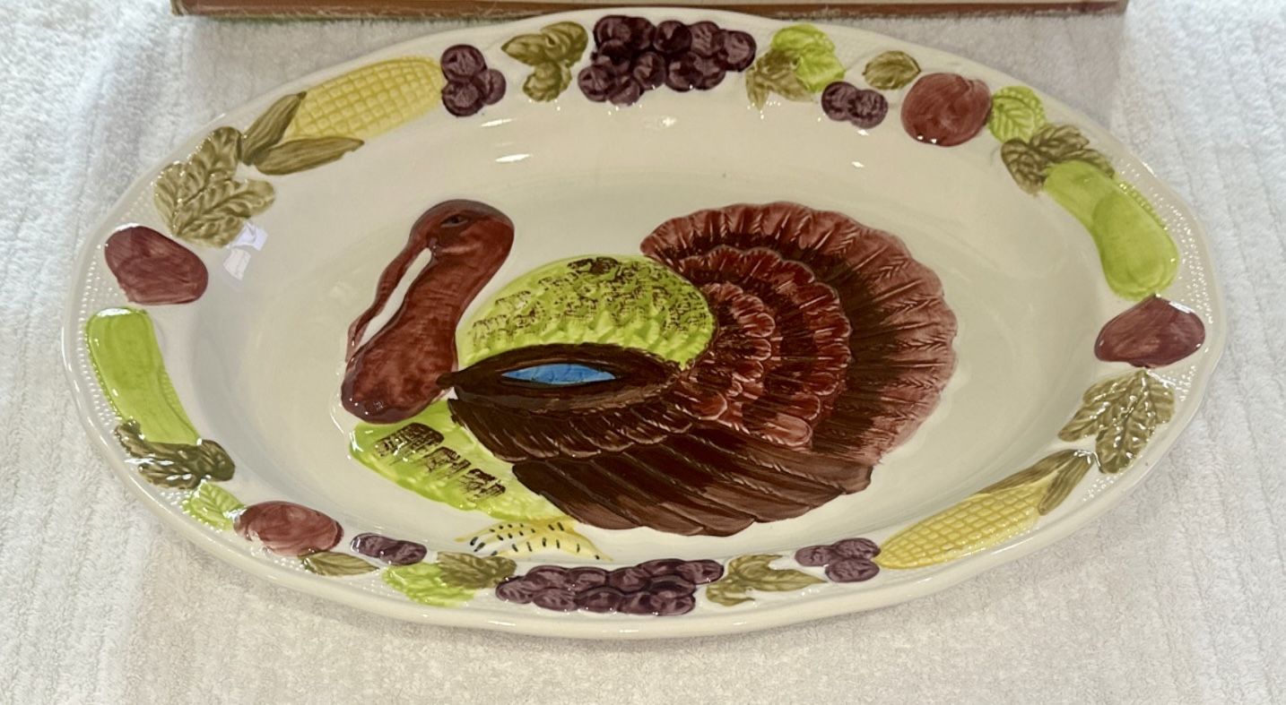Vintage Hand-Painted Turkey Platter - Jay Import Co. - 1980s - photo 2