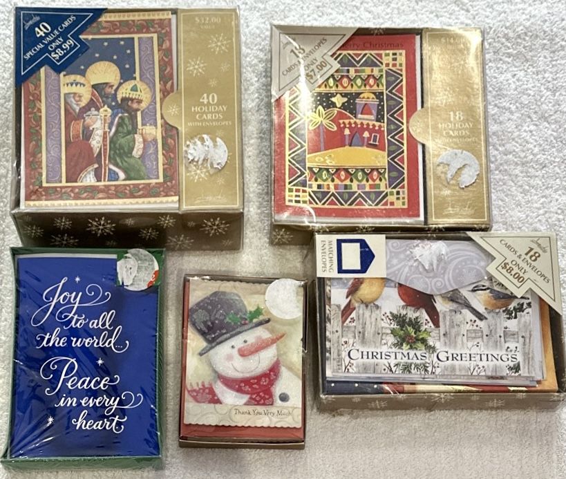 Christmas Holiday Cards Boxed Lot - 5 Sets, 86+ Cards