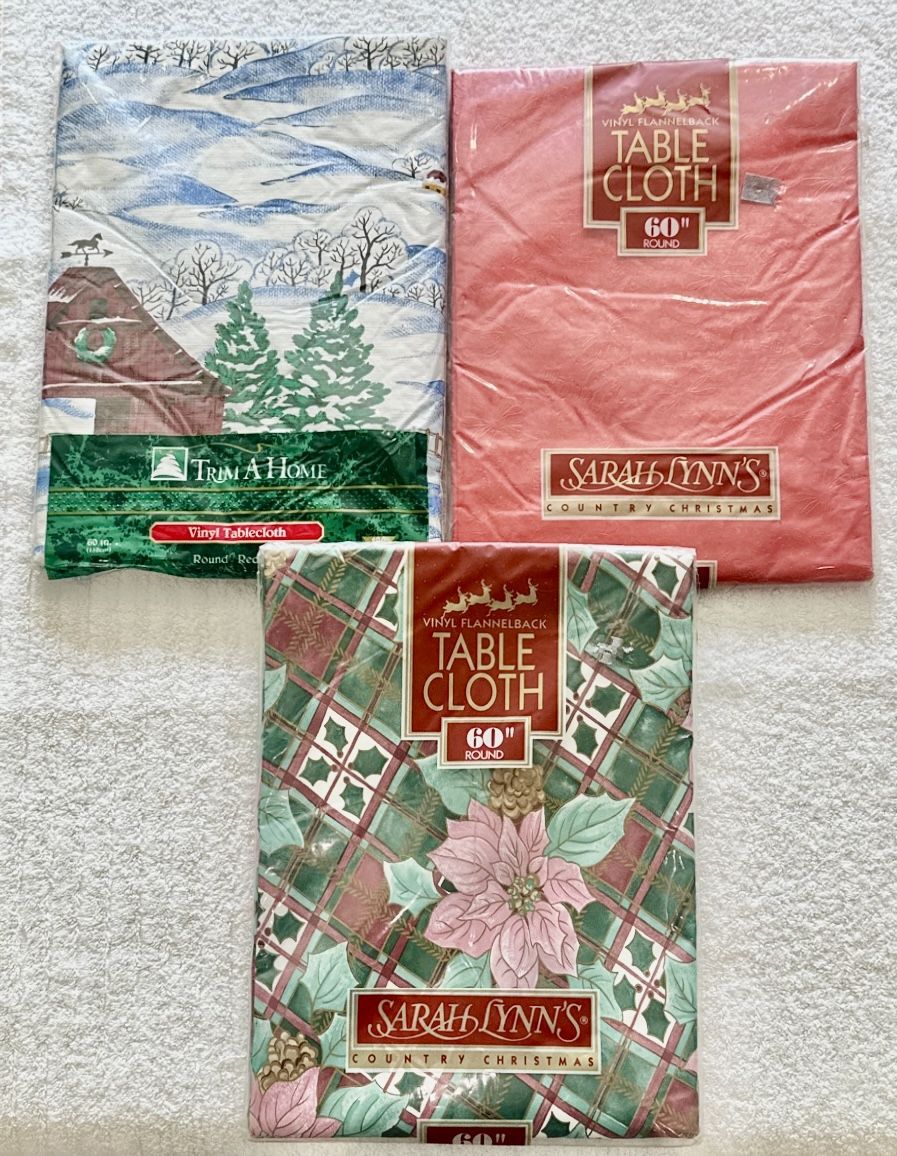 Set of 3 Holiday Vinyl Tablecloths - 60" Round