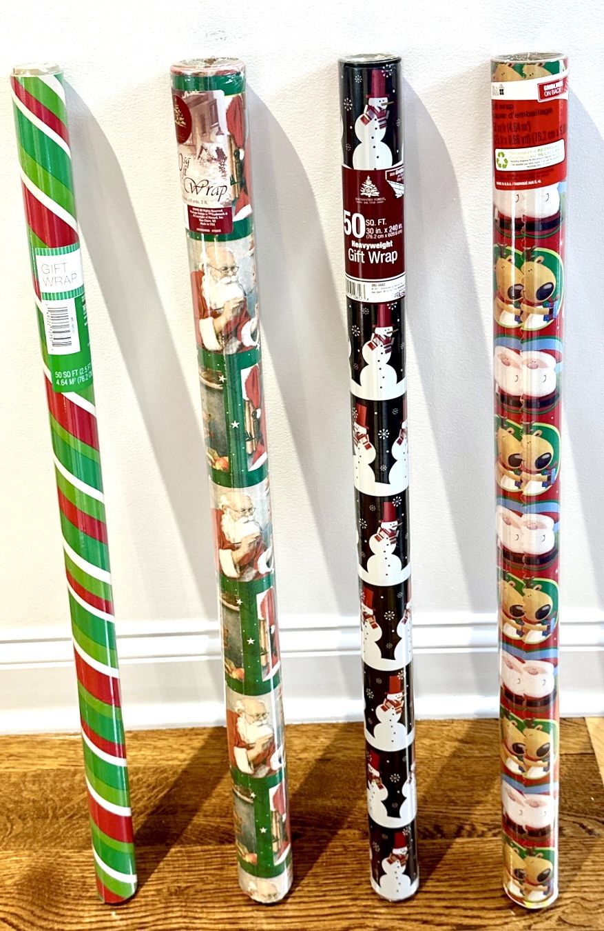 Holiday Christmas Wrapping Paper Rolls Lot of 4 Rolls