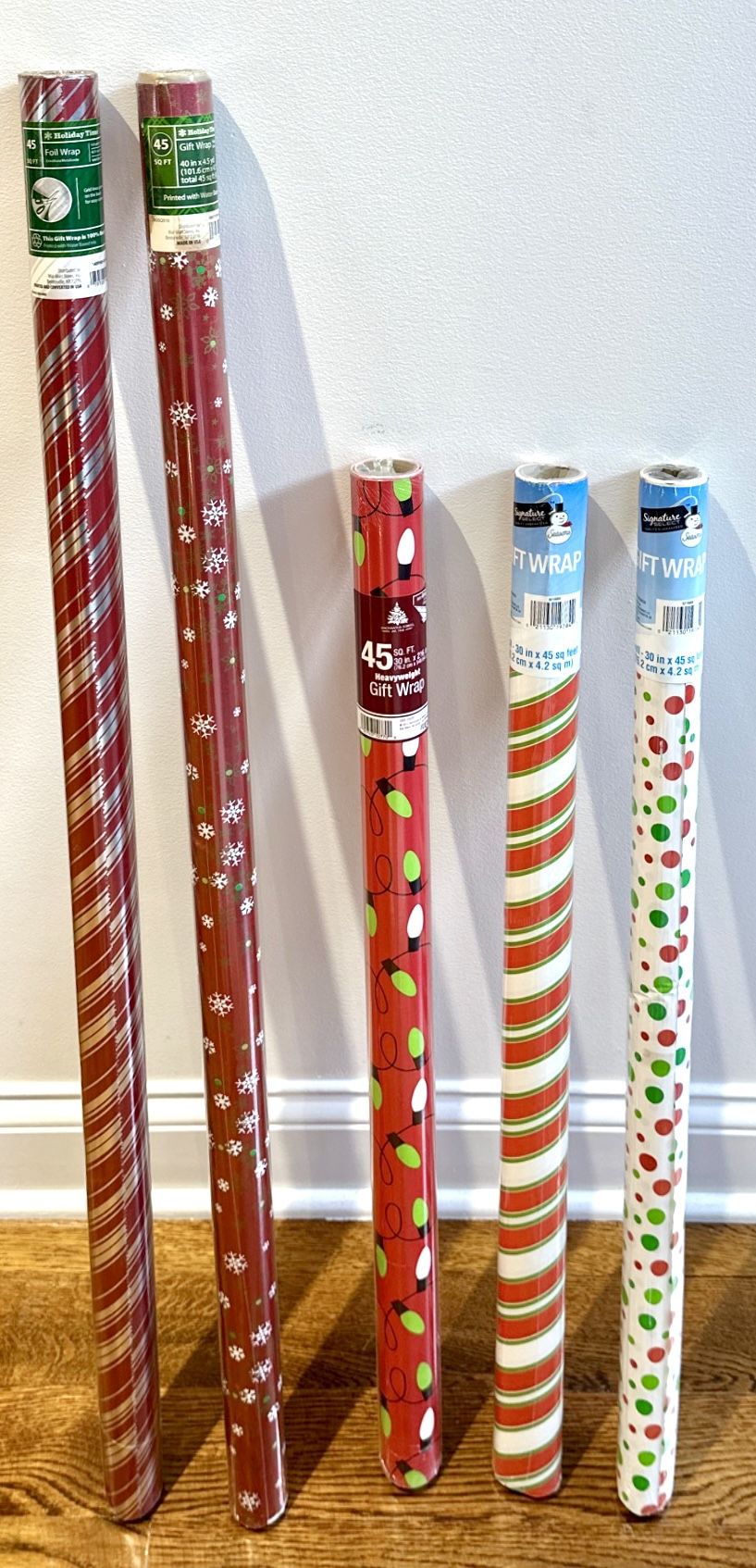 Holiday Christmas Wrapping Paper Rolls Lot - 5 Rolls