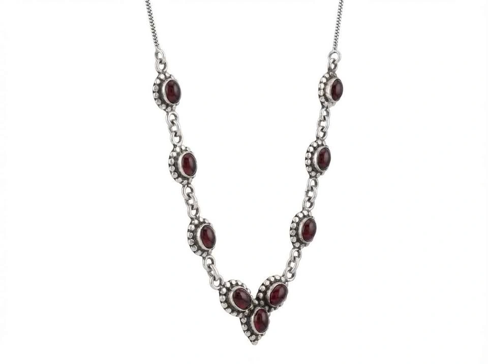 Oval Garnet Cabochons Sterling Silver Y-Necklace - photo 2