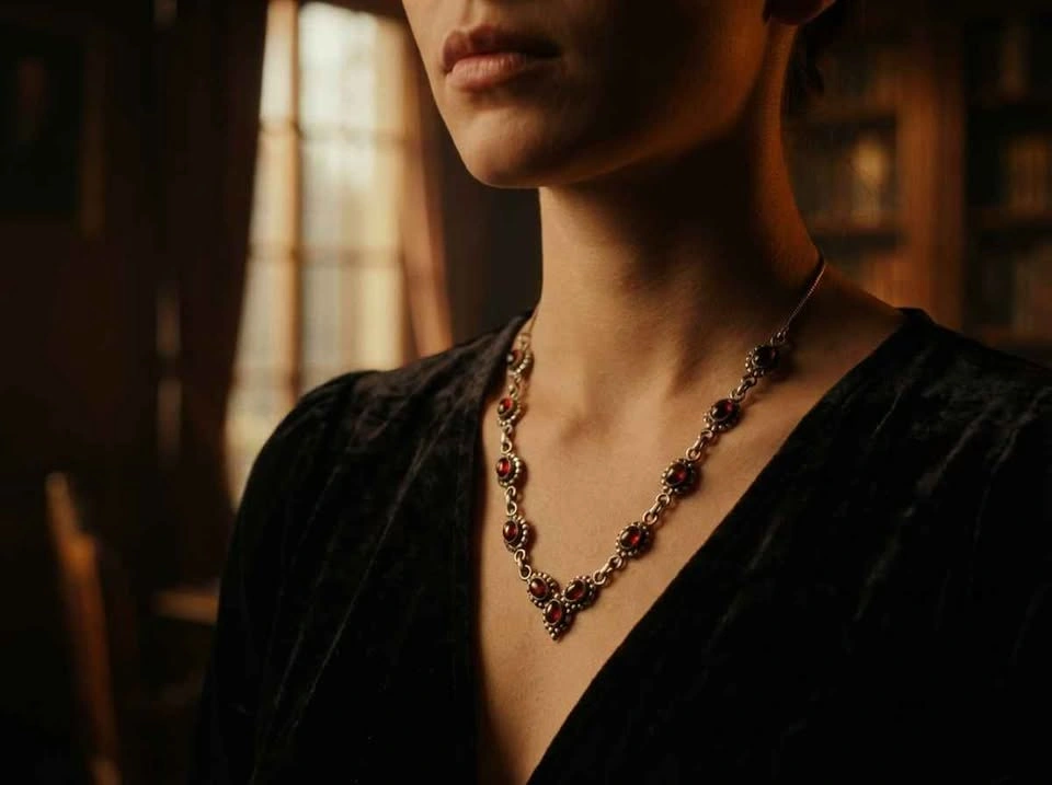 Oval Garnet Cabochons Sterling Silver Y-Necklace - photo 4