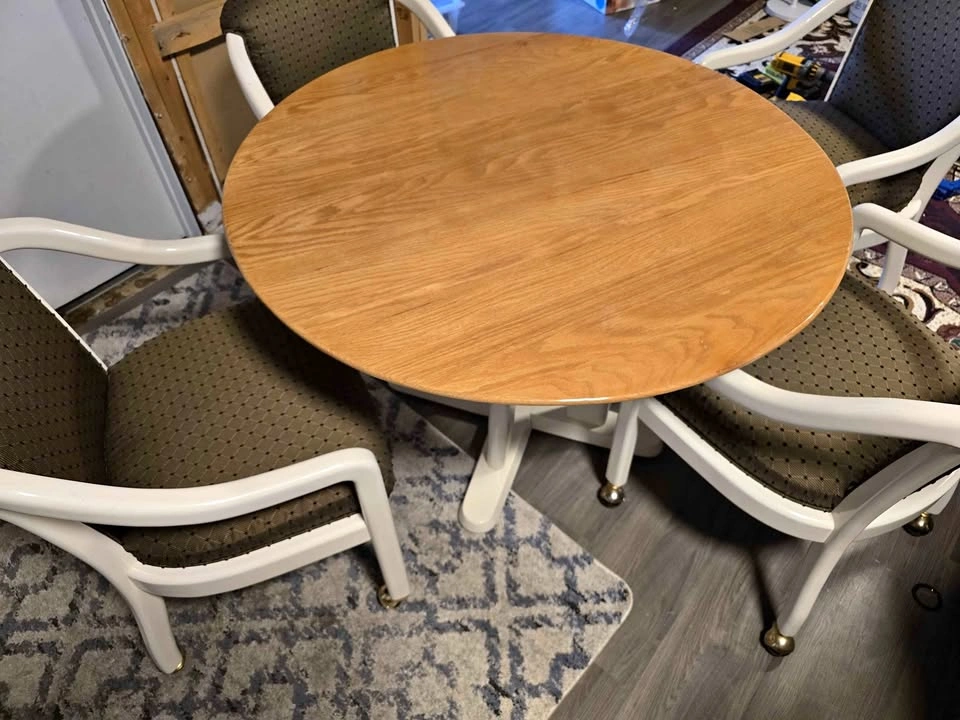 Vintage Round Table with 4 Chairs on Wheels