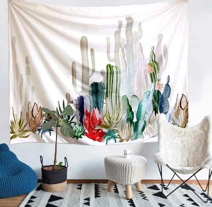 Cactus & Succulent Watercolor Wall Tapestry