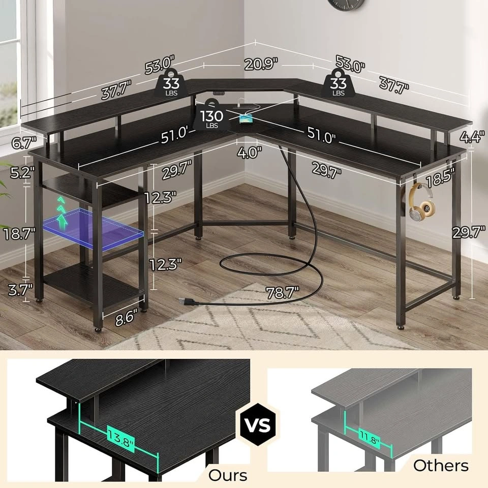 Unopened 53-Inch Computer Desk w/ Power & LED $220 Value - photo 3