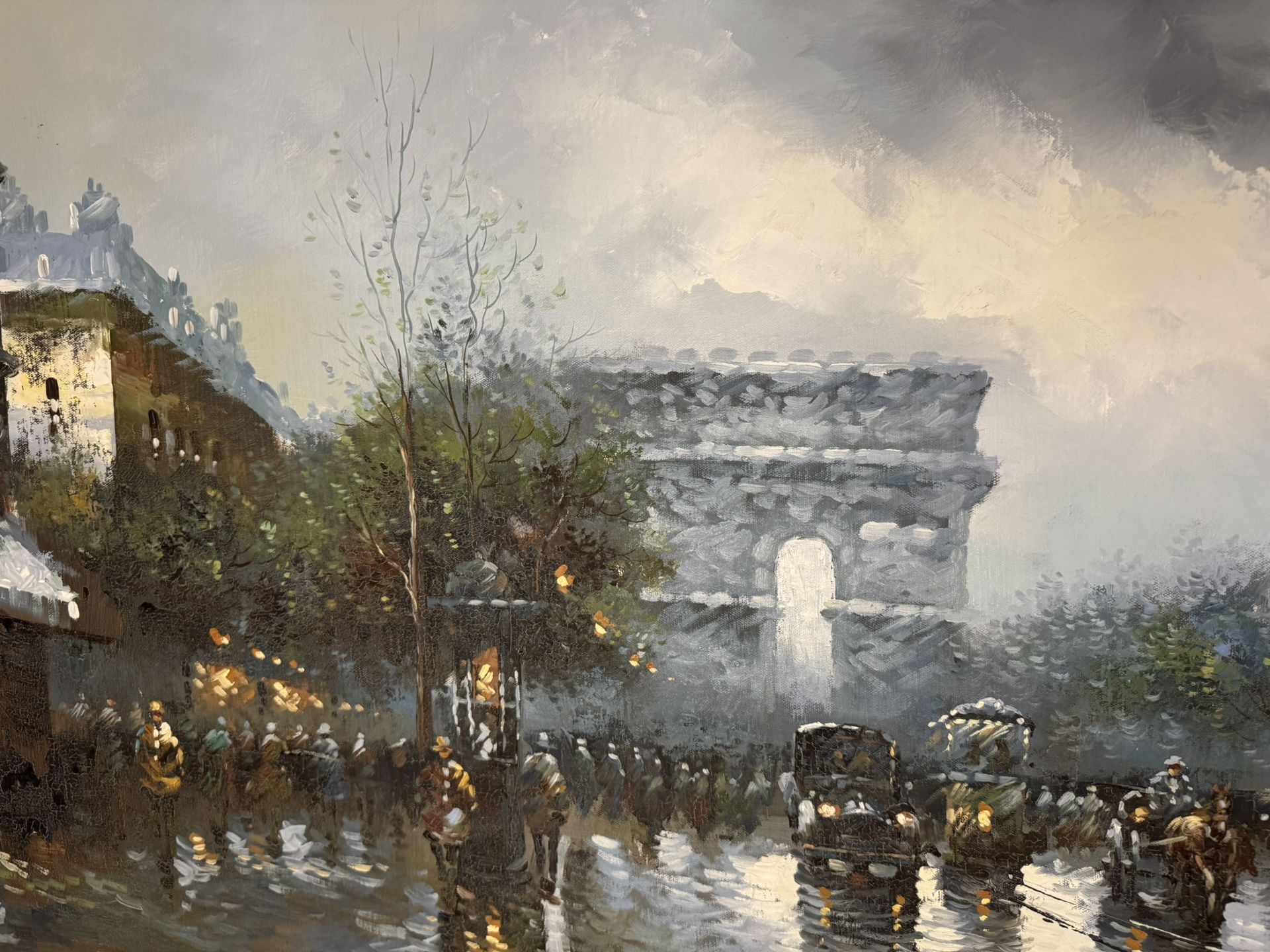 Large Gilded Paris Street Scene Oil Painting - Arc de Triomphe - - photo 3