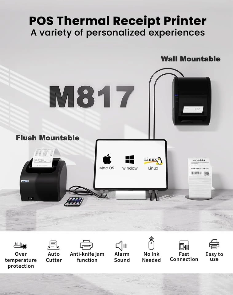 New Vretti Thermal Receipt Printer 80mm POS $120 value - photo 2