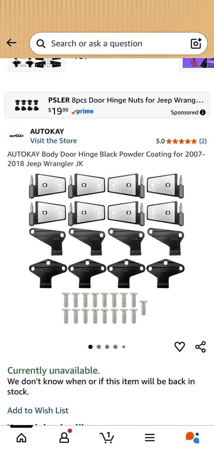 Jeep Wrangler JK Door Hinge Set 2007-2018 Black