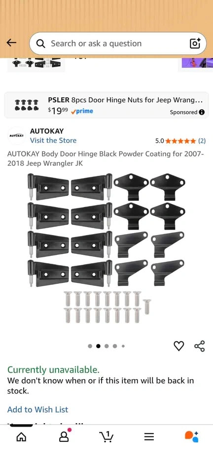 Jeep Wrangler JK Door Hinge Set 2007-2018 Black - photo 2