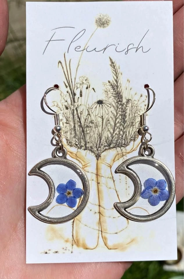 Forget-me-not moon earrings
