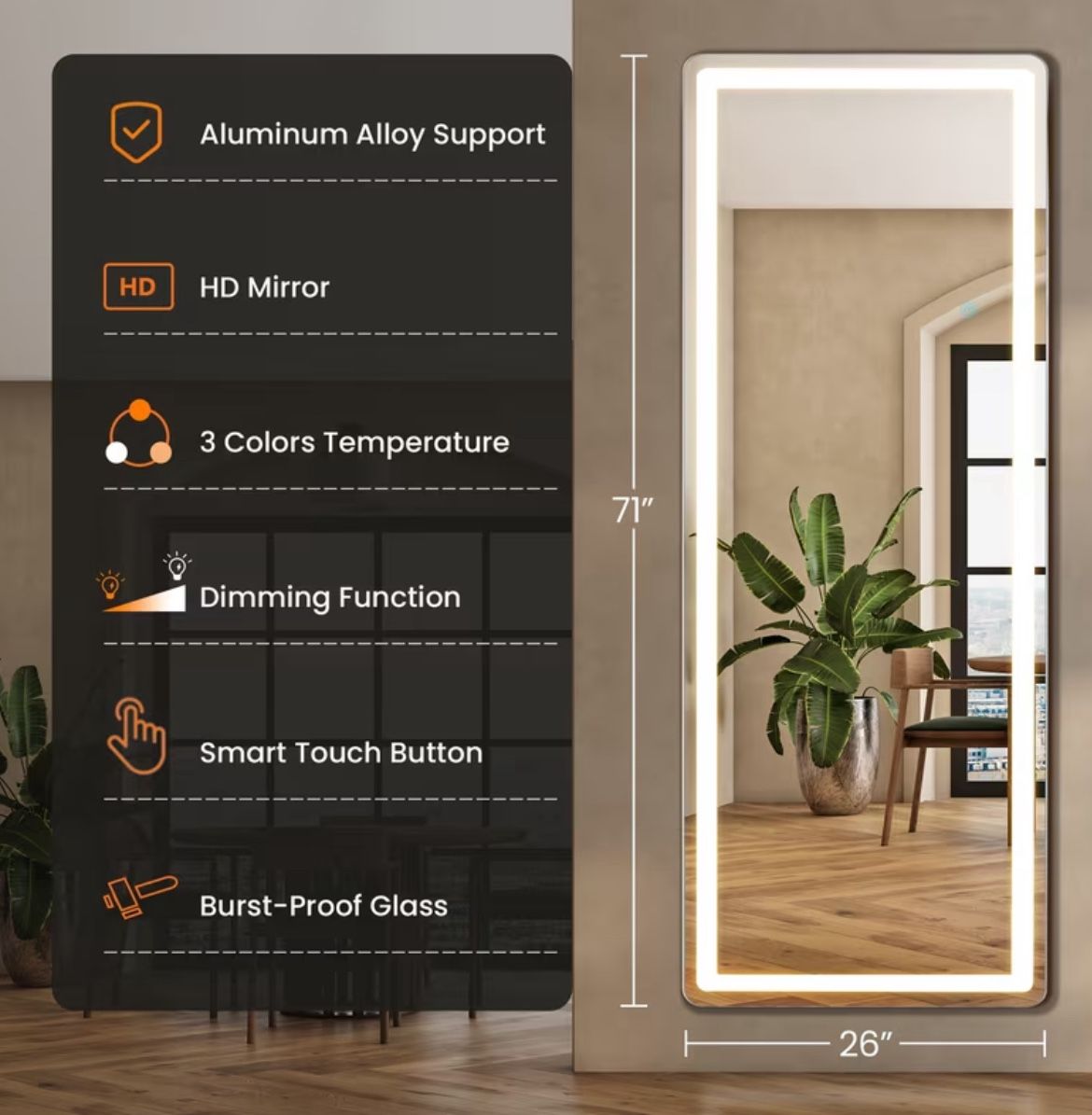 Full Length LED Mirror 71"x26" – Bright, Modern & Stylish - photo 2