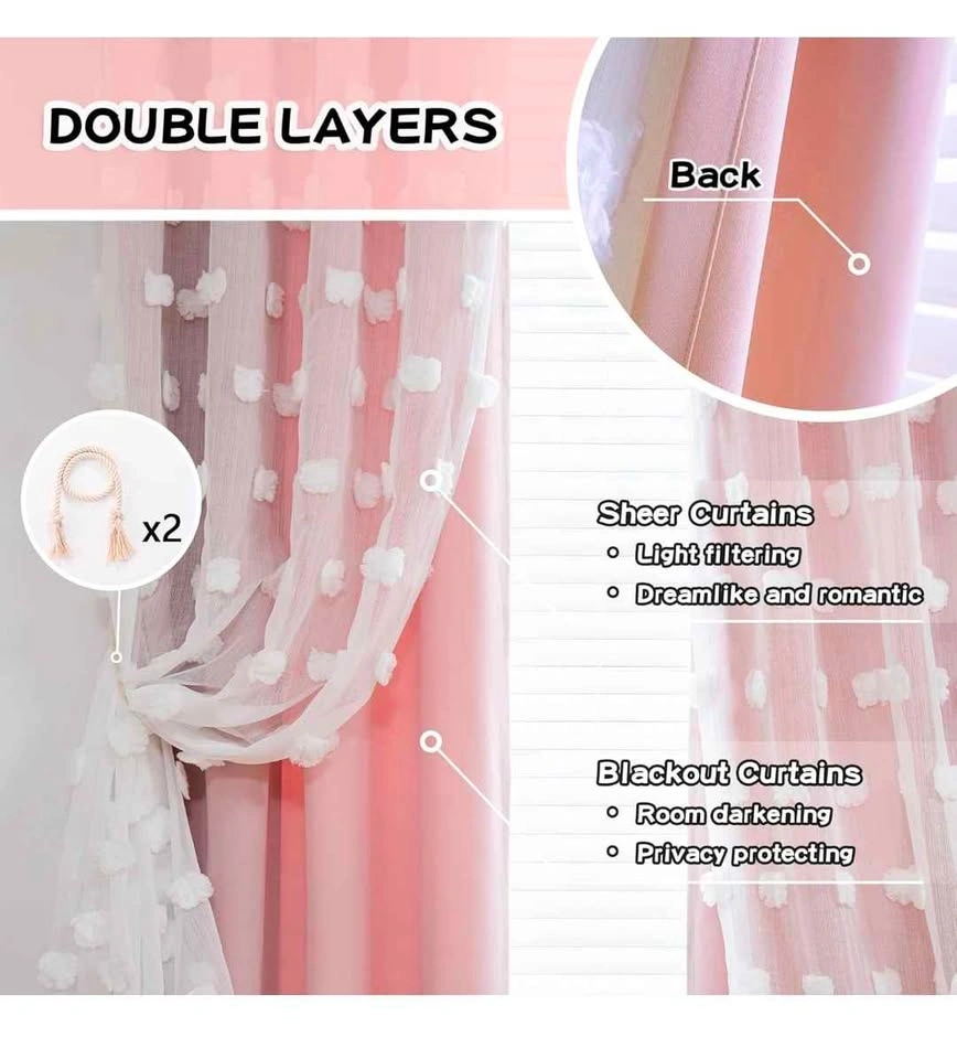 Pink Pom Pom Curtains (Double Layer, 52"x84") 2 Panels - photo 3