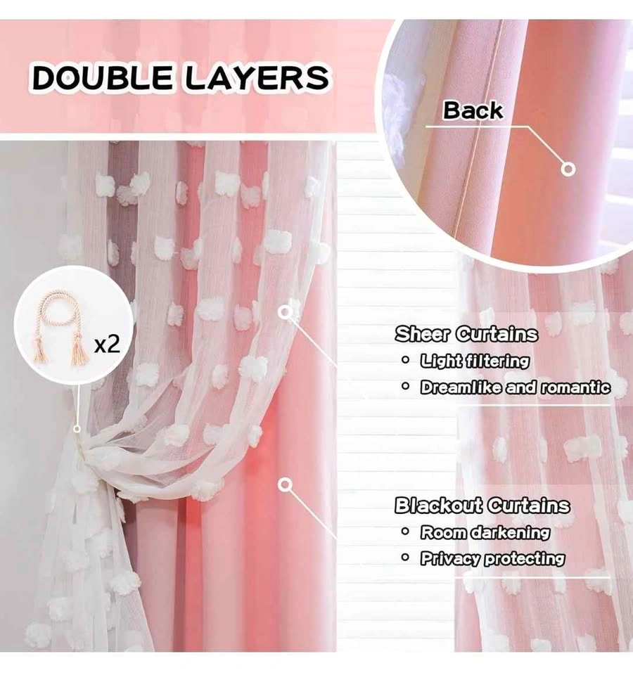 Pink Pom Pom Curtains (Double Layer, 52"x84") 2 Panels - photo 4