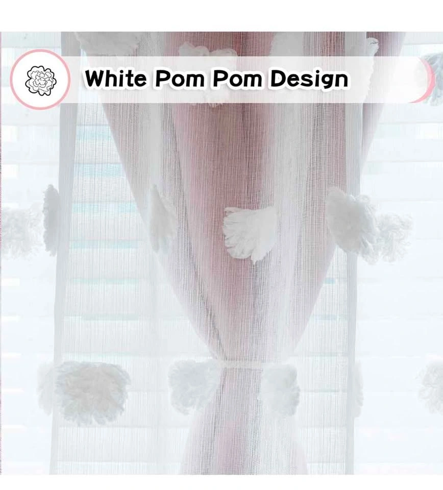 Pink Pom Pom Curtains (Double Layer, 52"x84") 2 Panels - photo 5