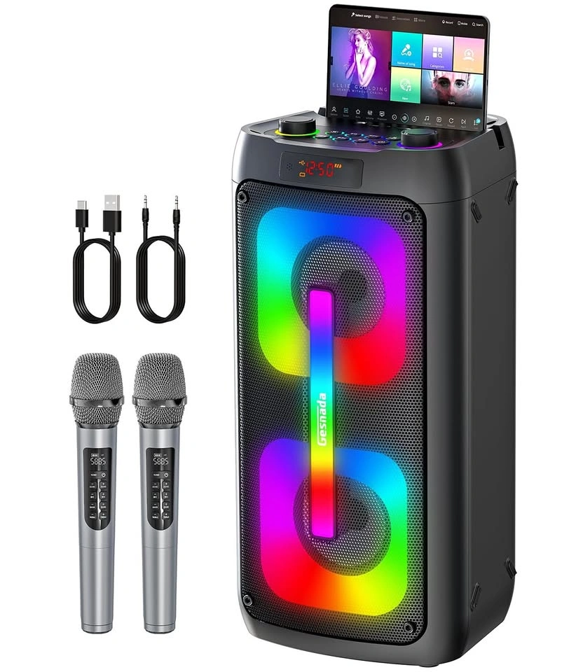 Gesnada Portable Karaoke Machine w/ 2 Mics RGB Lights